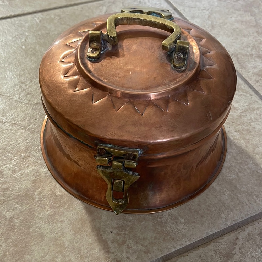 Antique Copper Round Chapati Bread Box Original Old Hand Crafted